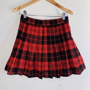 Red Plaid Pleated Mini Skirt